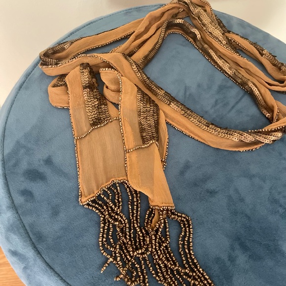 Silky chiffon beaded belt with fringes- NWOT - Picture 5 of 8